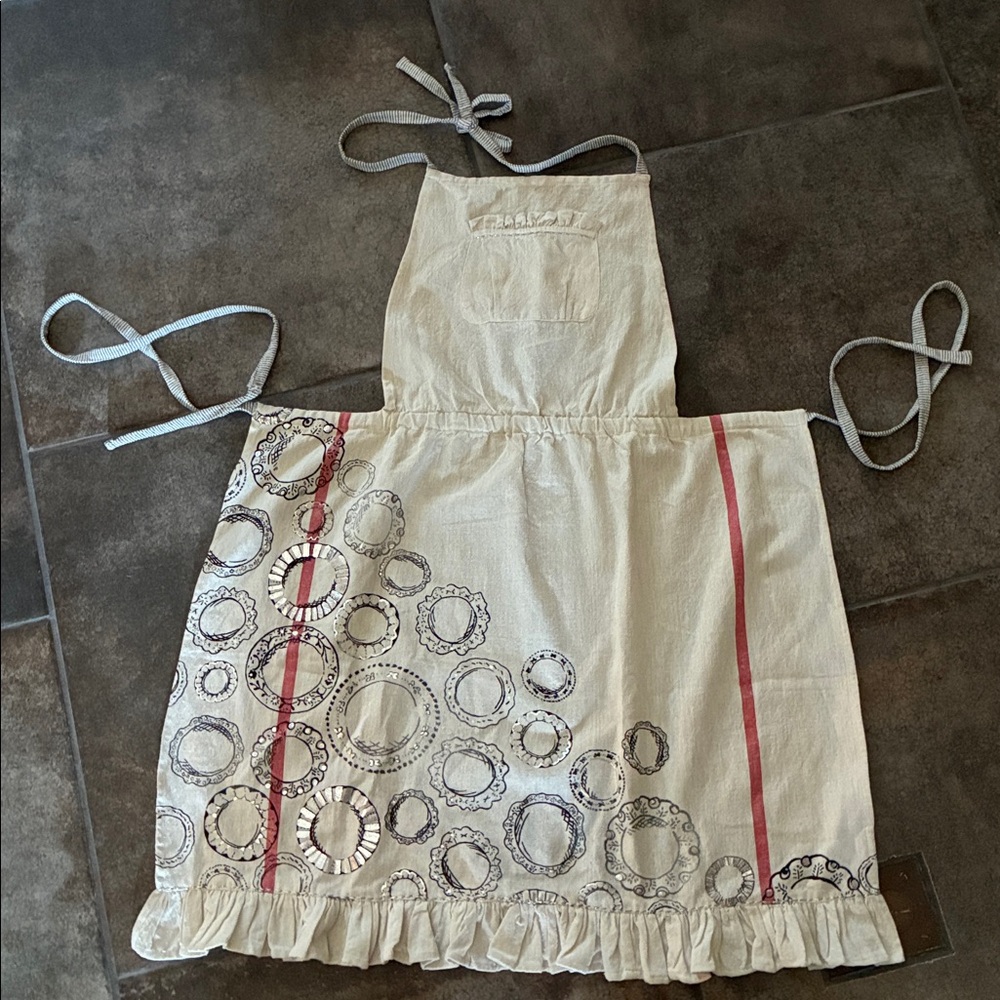 Anthropologie Cotton Halter Apron Dishes Plates Metallic Accents